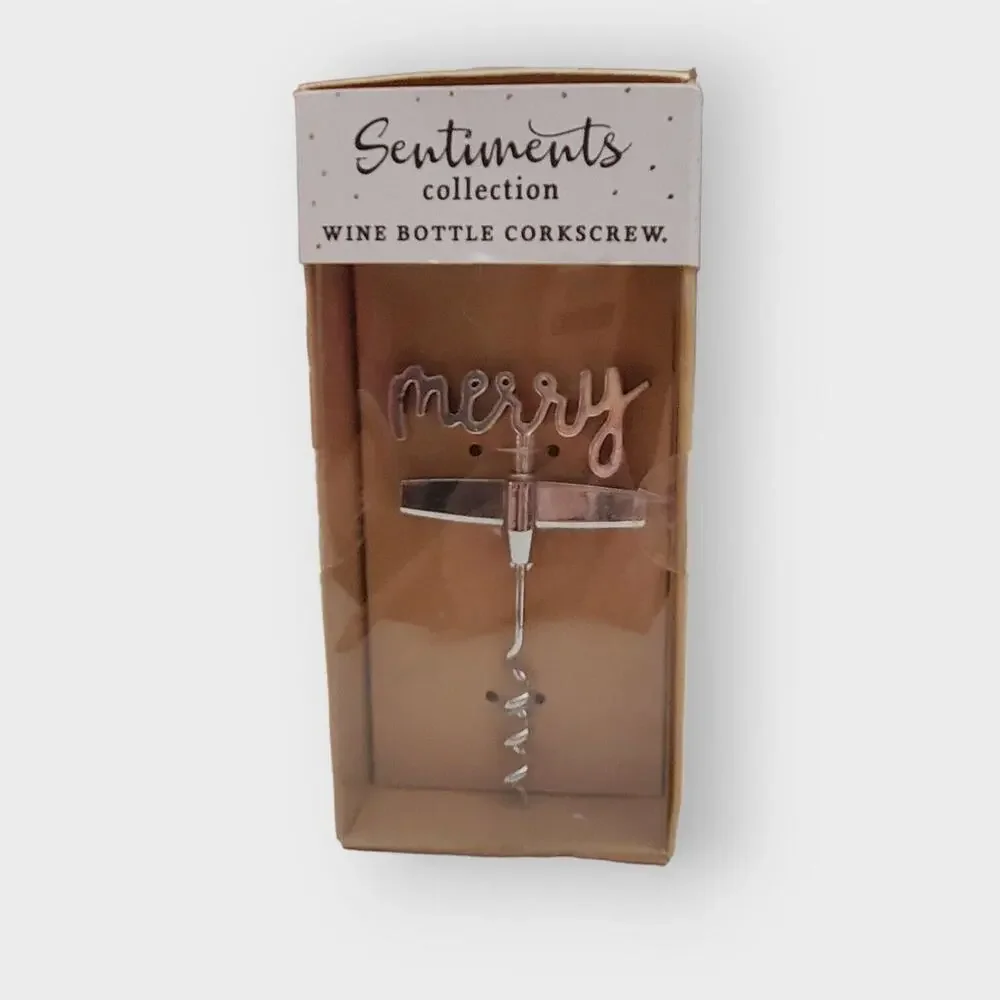 Kirklands Sentiments Collection Merry Wine Bottle Corkscrew Christmas Holiday